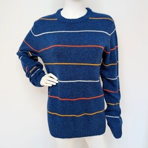Men's Aeropostale Bright Blue Multi Color Striped Crew Neck Sweater Wool Blend